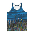 Tank top with a Loria NYC Art cityscape design on a white background