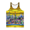 Tank top with a colorful Loria NYC Art cityscape design on a white background