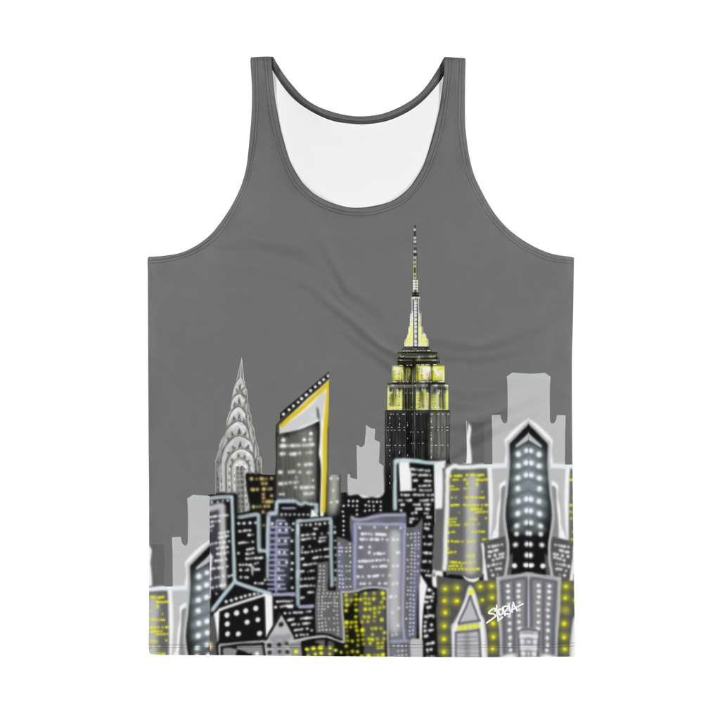 People wearing Tank top with a city skyline Loria NYC Art design on a urban background