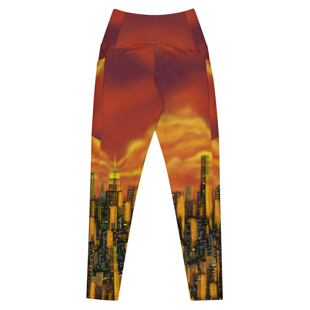 Pants with a cityscape Loria NYC Art design on a white background