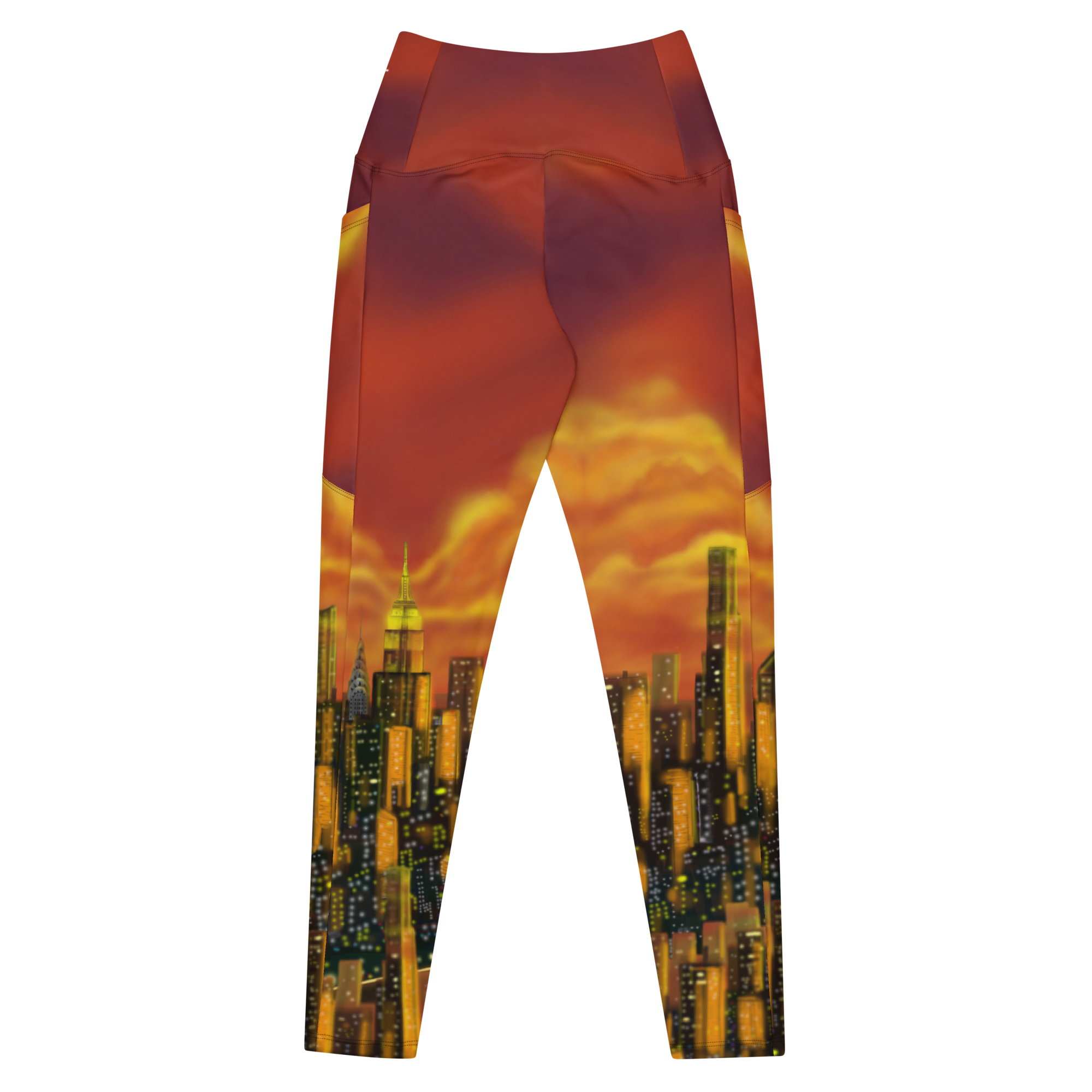 Pants with a cityscape Loria NYC Art design on a white background