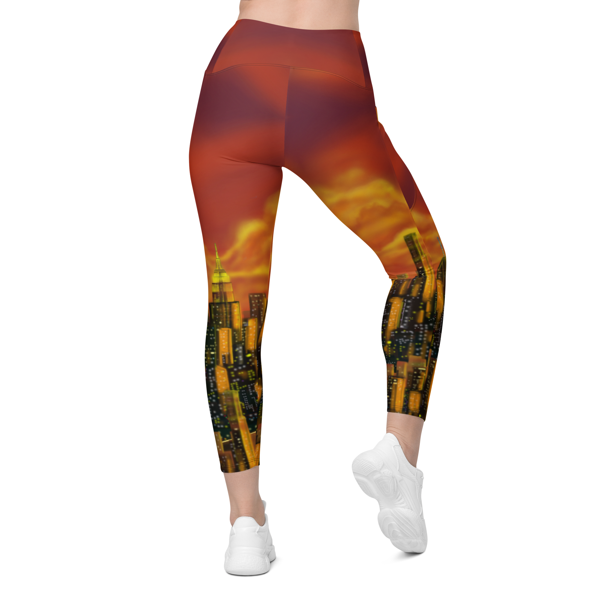 Leggings with a cityscape Loria NYC Art design on a white background