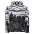 Loria NYC Art Hoodie with a cityscape design on a white background