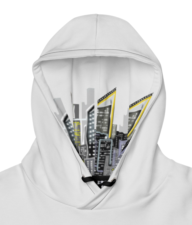 Hoodie with cityscape Loria NYC Art design on a white background