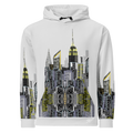 White hoodie with cityscape Loria NYC Art design on a white background