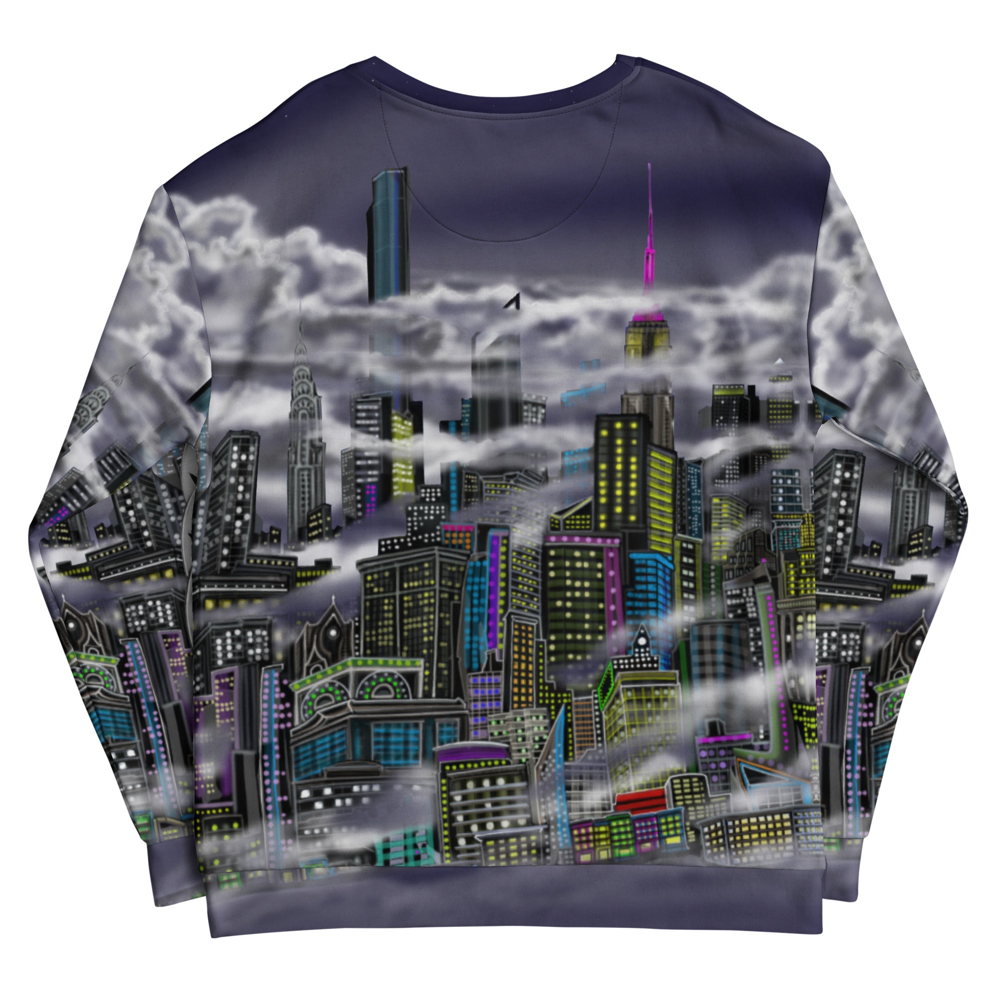 sweatshirt designed by Loria NYC Art with a cityscape design on a white background