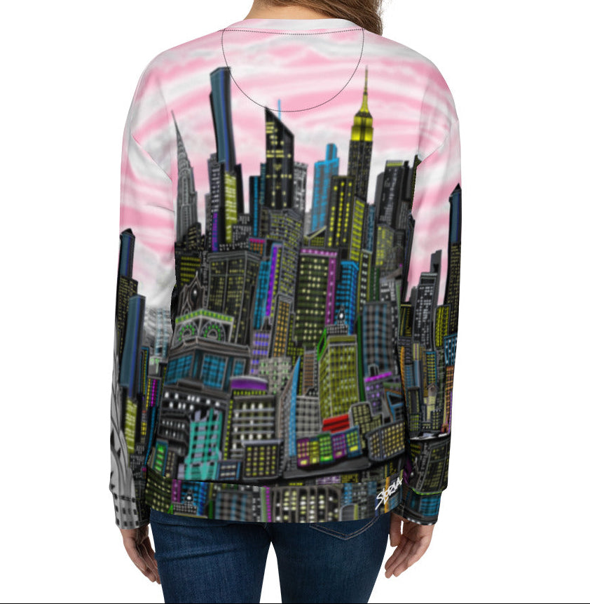 Sweatshirt with cityscape Loria NYC Art design on a white background
