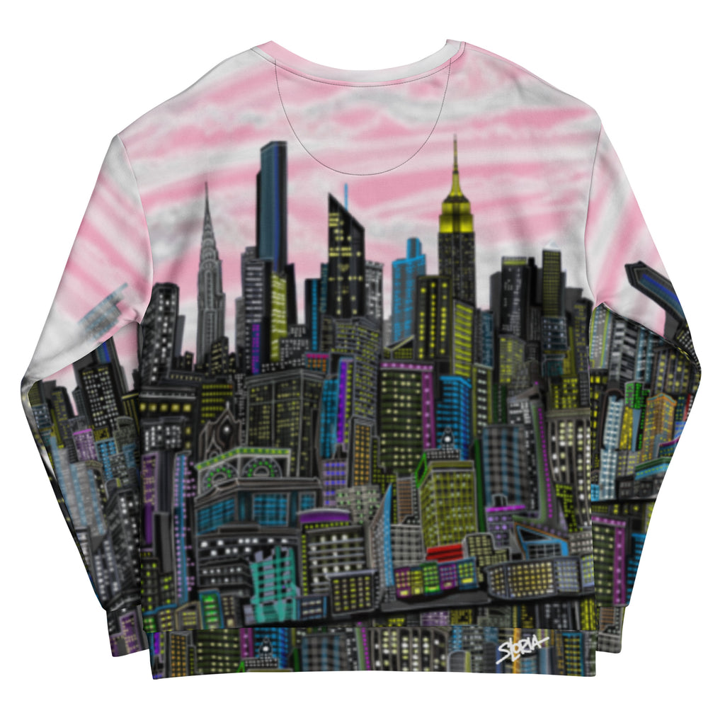 Sweatshirt with cityscape Loria NYC Art design on a white background