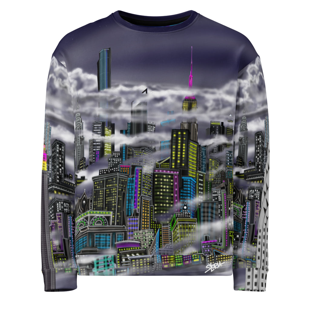 Sweatshirt designed by Loria NYC Art with a cityscape design on a white background
