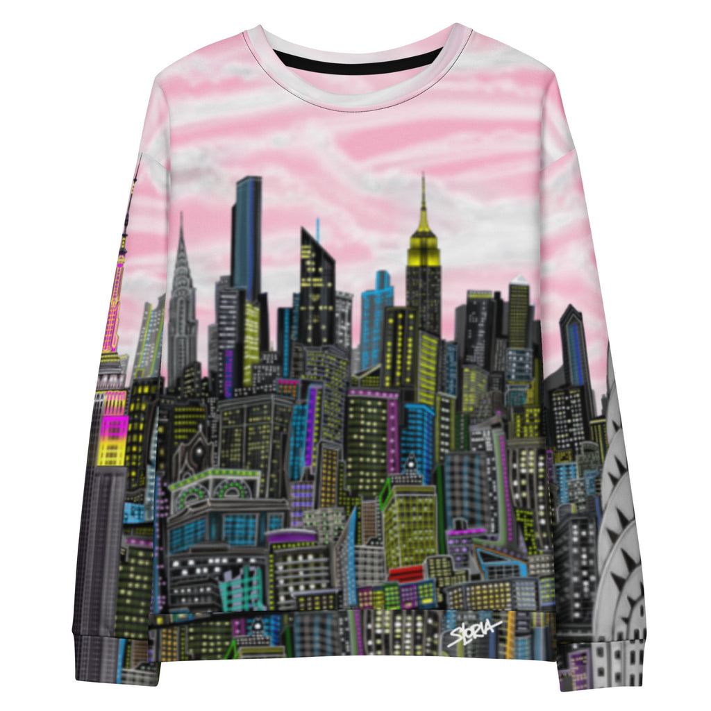 Sweatshirt with cityscape Loria NYC Art design on a white background