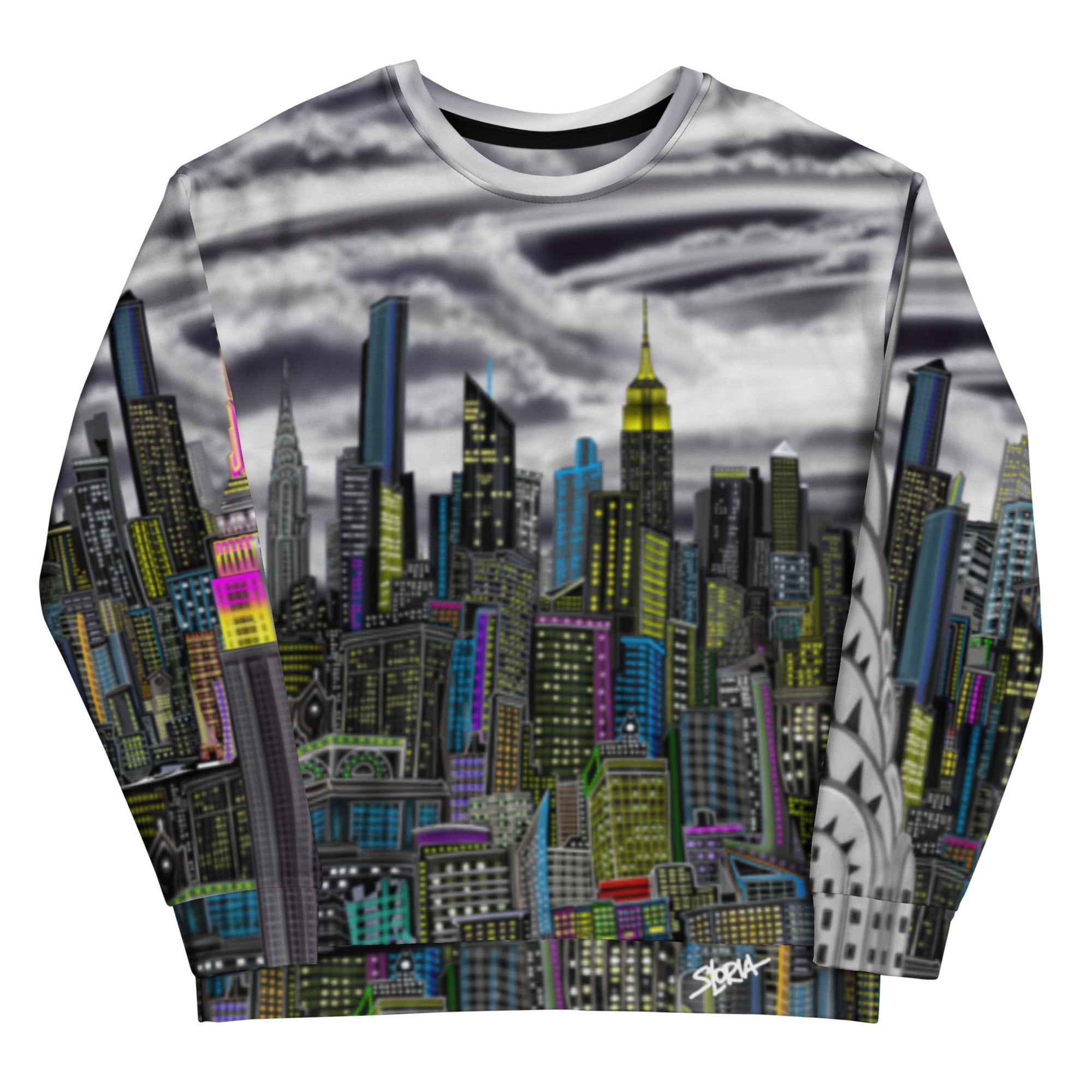 Sweatshirt designed by Loria NYC Art with a cityscape design on a white background