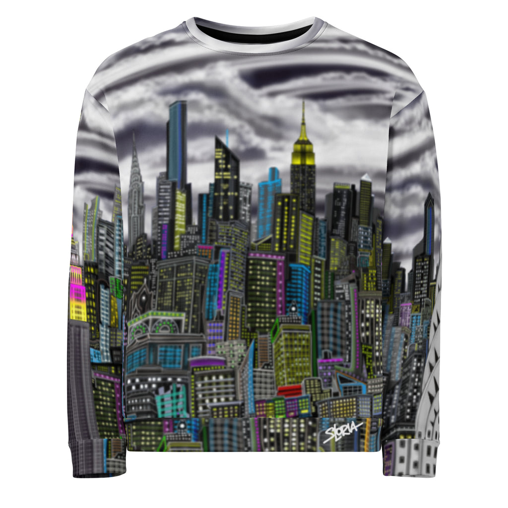 Sweatshirt designed by Loria NYC Art with a cityscape design on a white background
