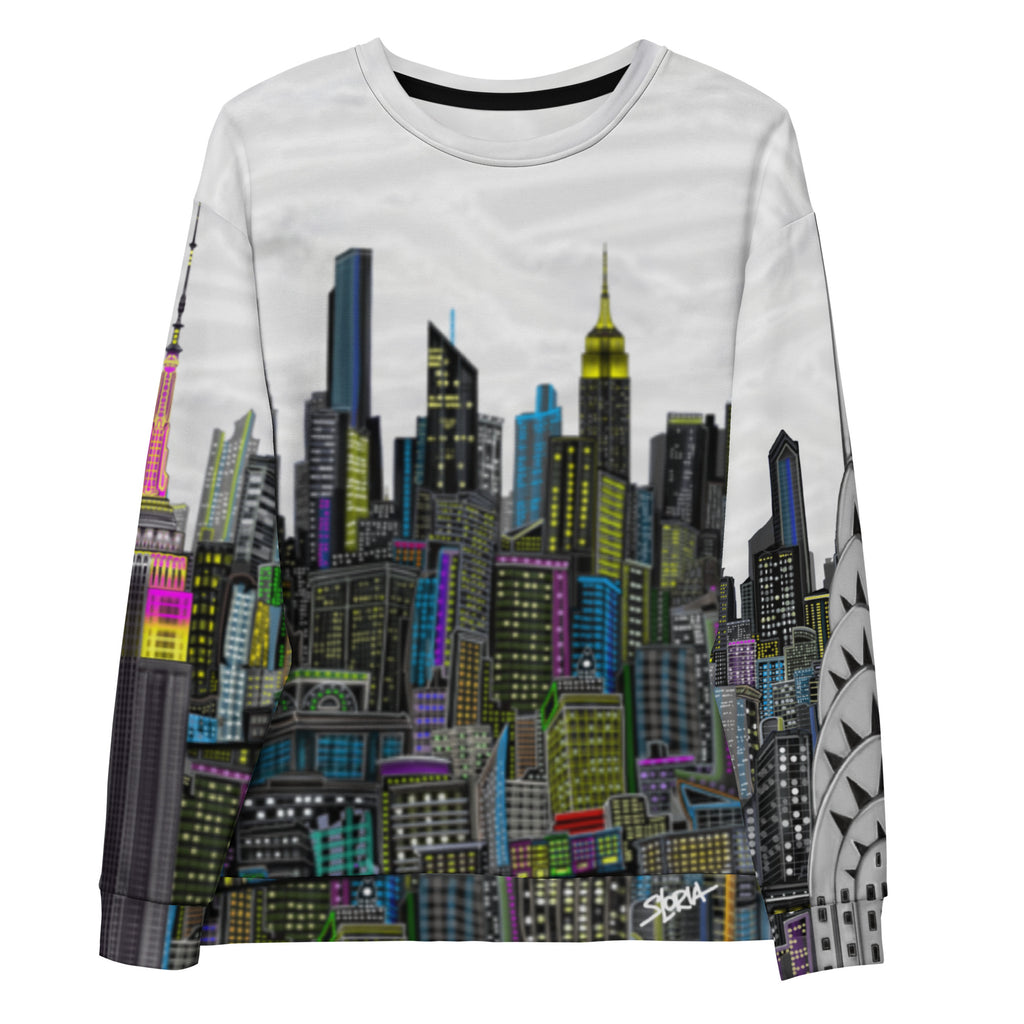 Sweatshirt with cityscape Loria NYC Art design on a white background