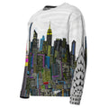 Sweatshirt with cityscape design by Loria NYC Art on a white background