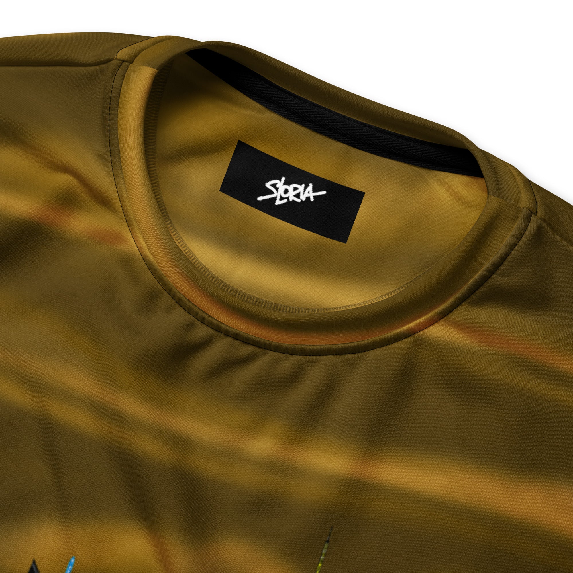 Brown shirt collar with logo S.Loria tag on white background 