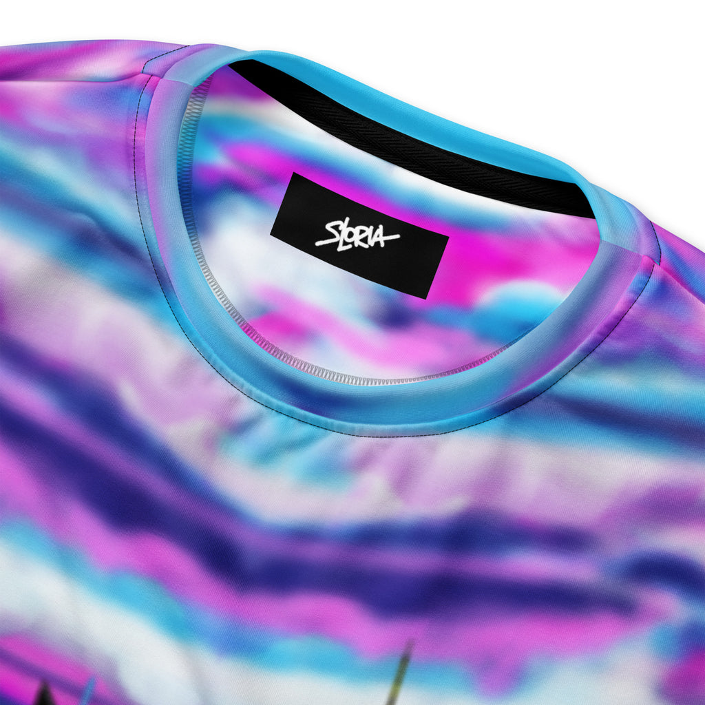 Multicolored tie-dye sweatshirt with a brand logo S.Loria on a white background