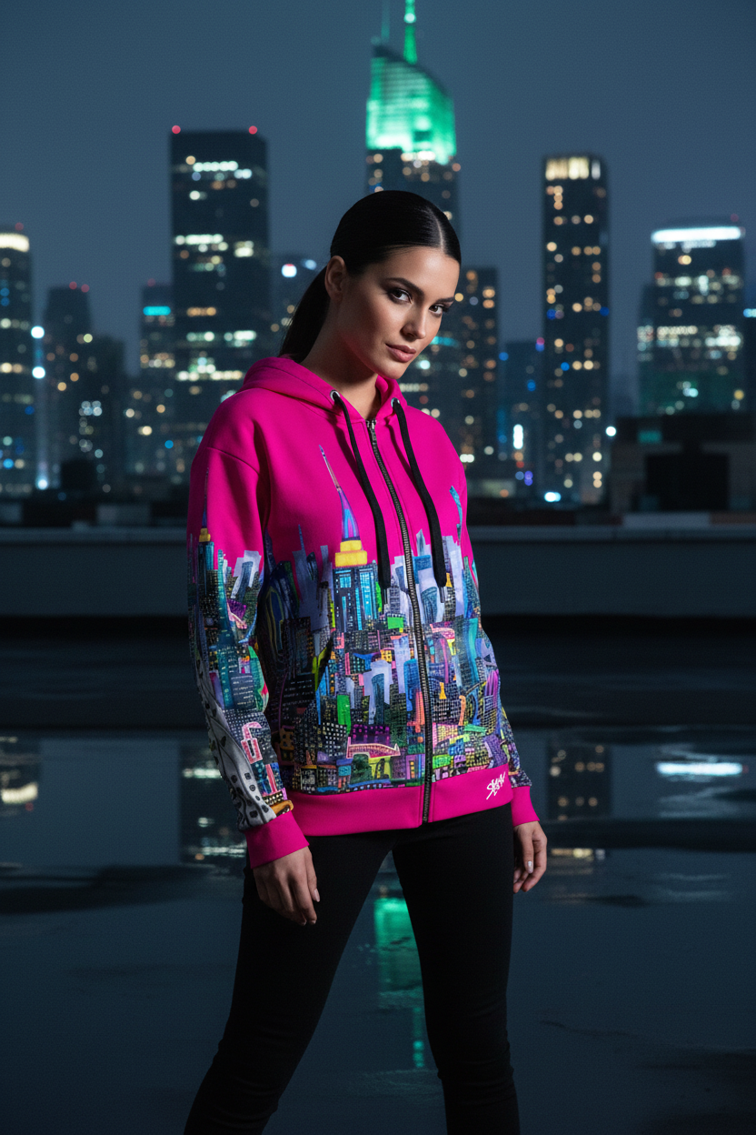 Unisex Zip Hoodie - Energia Fuchsia - Loria NYC Art