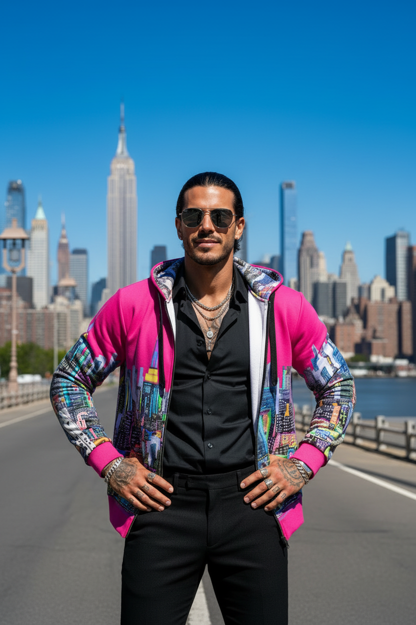 Unisex Zip Hoodie - Energia Fuchsia - Loria NYC Art