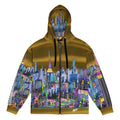 Hoodie with a colorful cityscape Loria NYC Art design on a white background