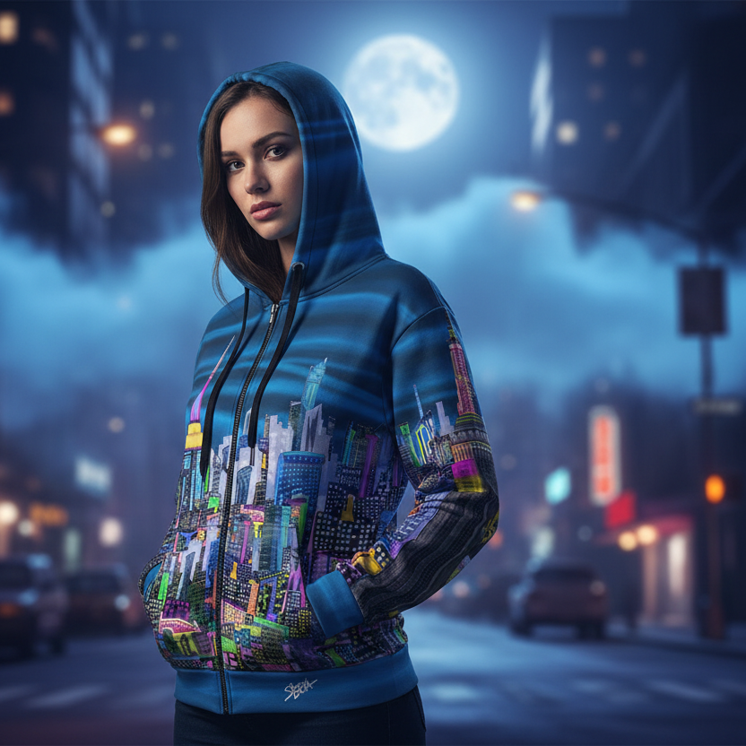Unisex Zip Hoodie - Energia Blu Vibrante - Loria NYC Art