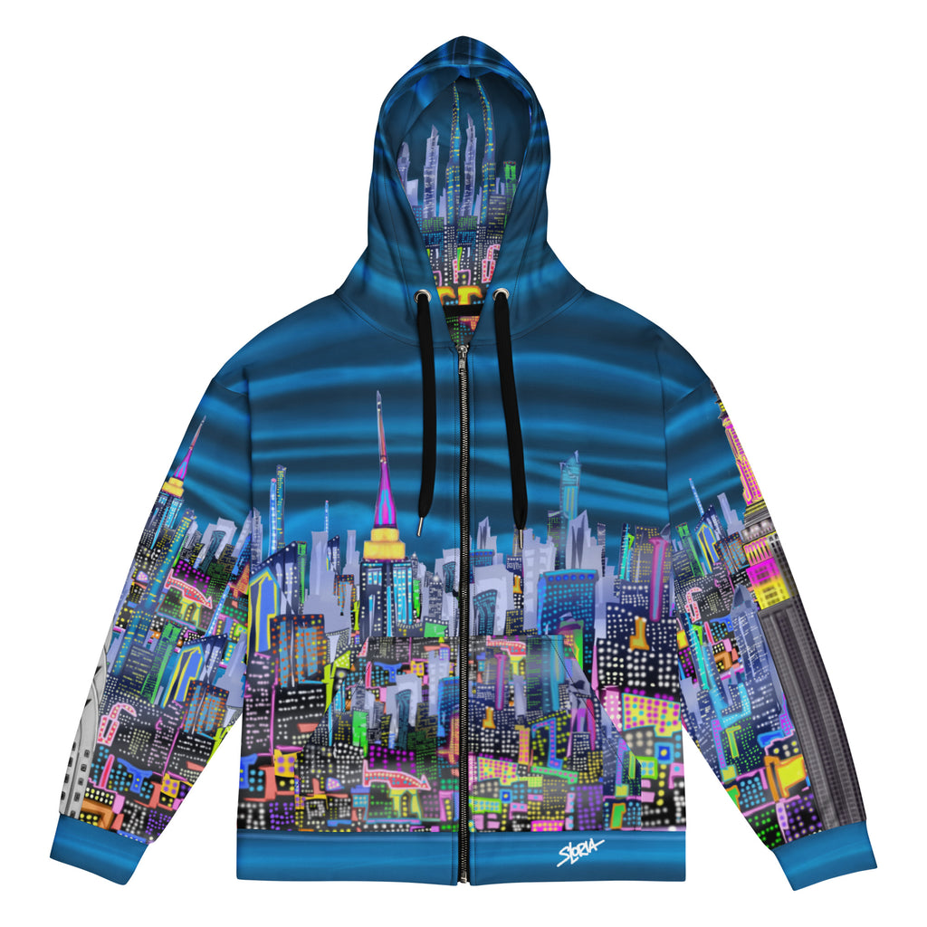 Hoodie with cityscape Loria NYC Art design on a white background