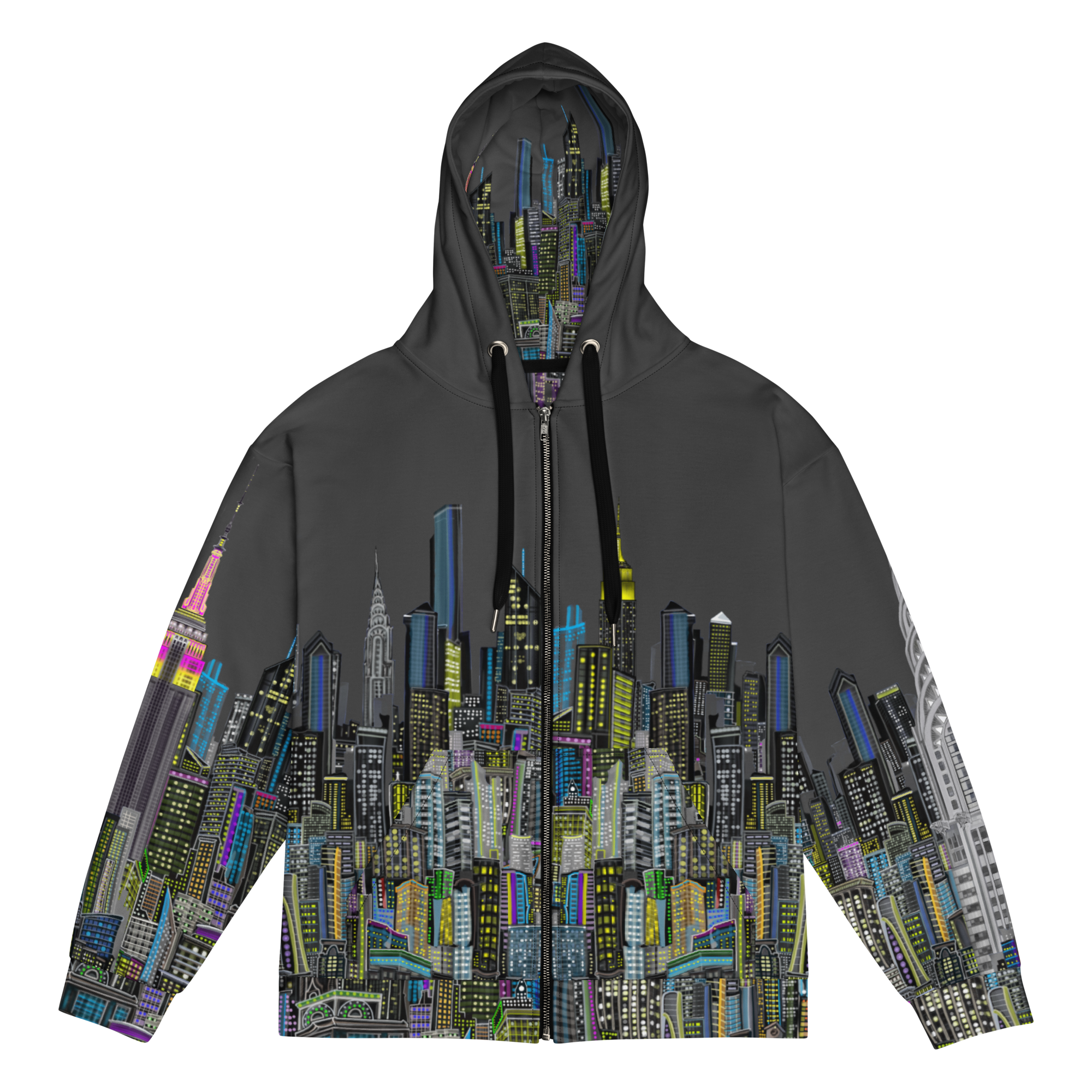 Hoodie with cityscape Loria NYC Art  design on a white background