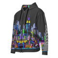 Hoodie with a colorful cityscape Loria NYC Art design on a white background