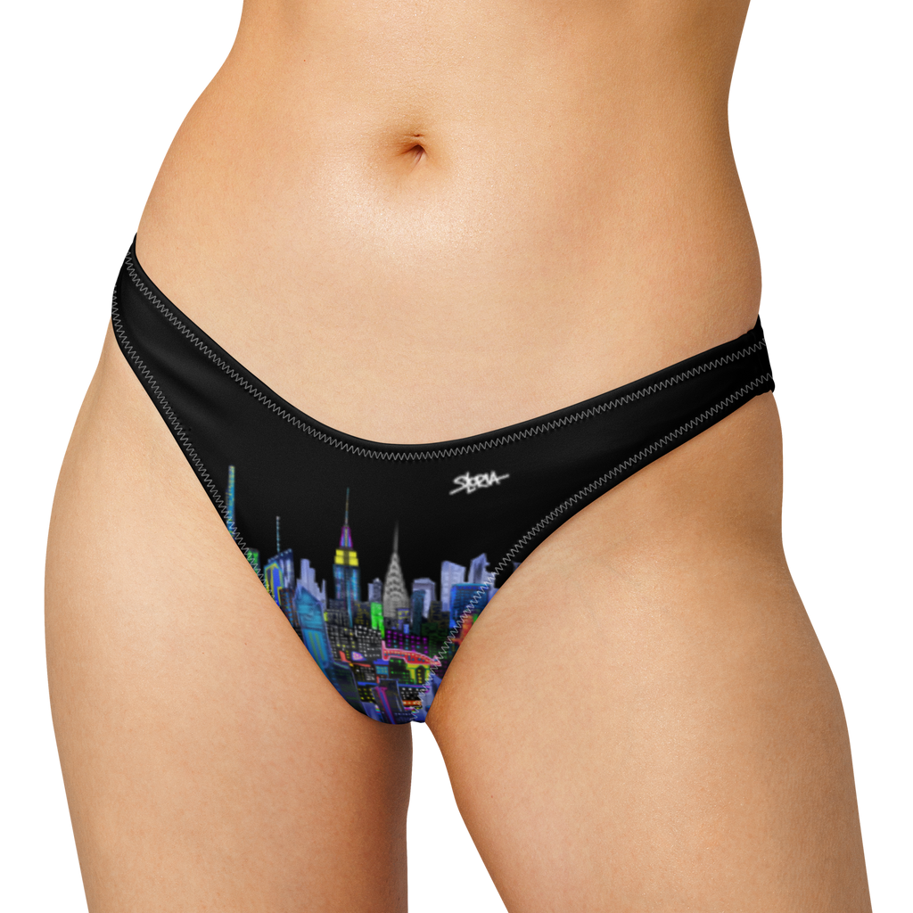 Black Loria NYC Art with colorful cityscape design on a white background