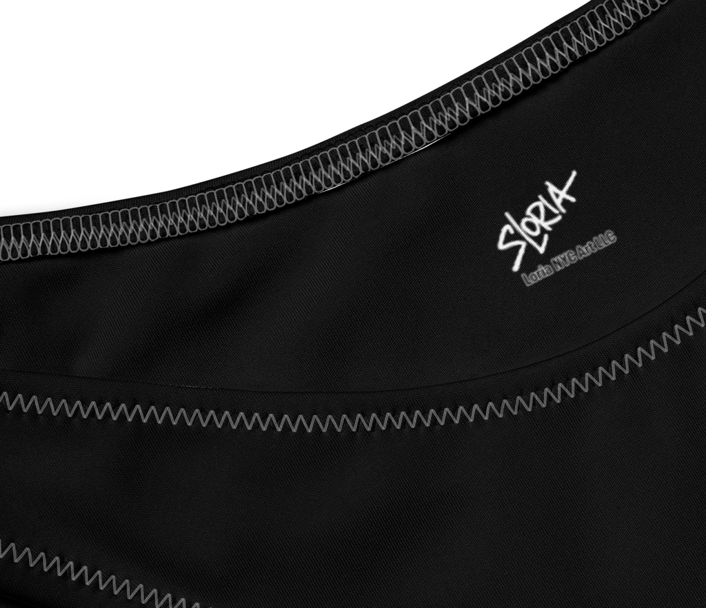 Black underwear with a Loria NYC Art cityscape design and 'SLoriai' branding.