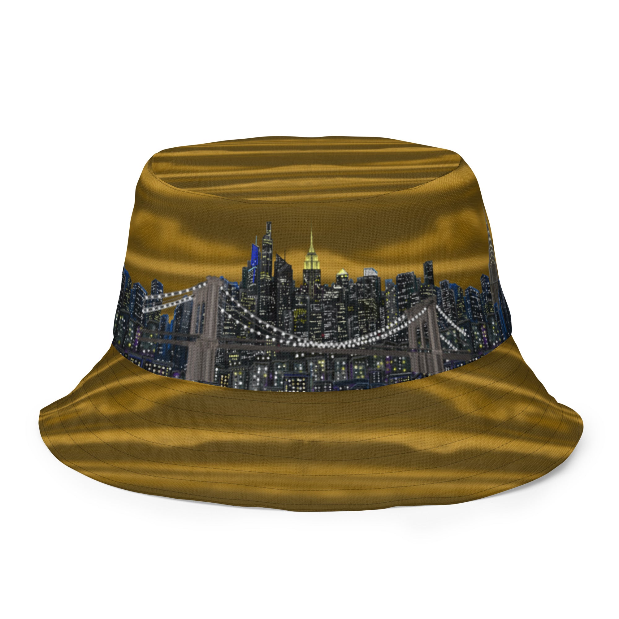 A Reversible Bucket Hat Brown Black designed by Loria NYC Art on white background