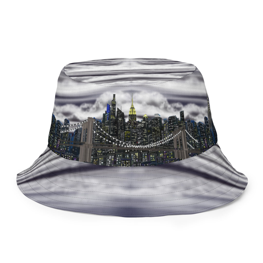Reversible Bucket Hat with Città Tempesta e Notte Skyline designed by S. Loria NYC Art