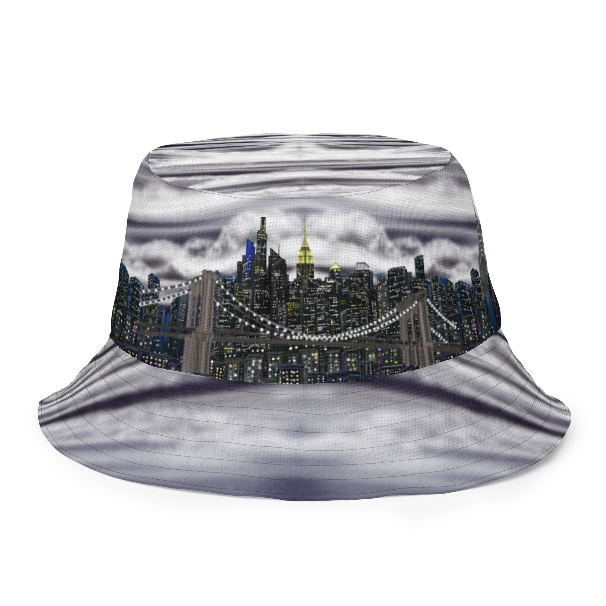 Reversible Bucket Hat with Città Tempesta e Notte Skyline designed by S. Loria NYC Art