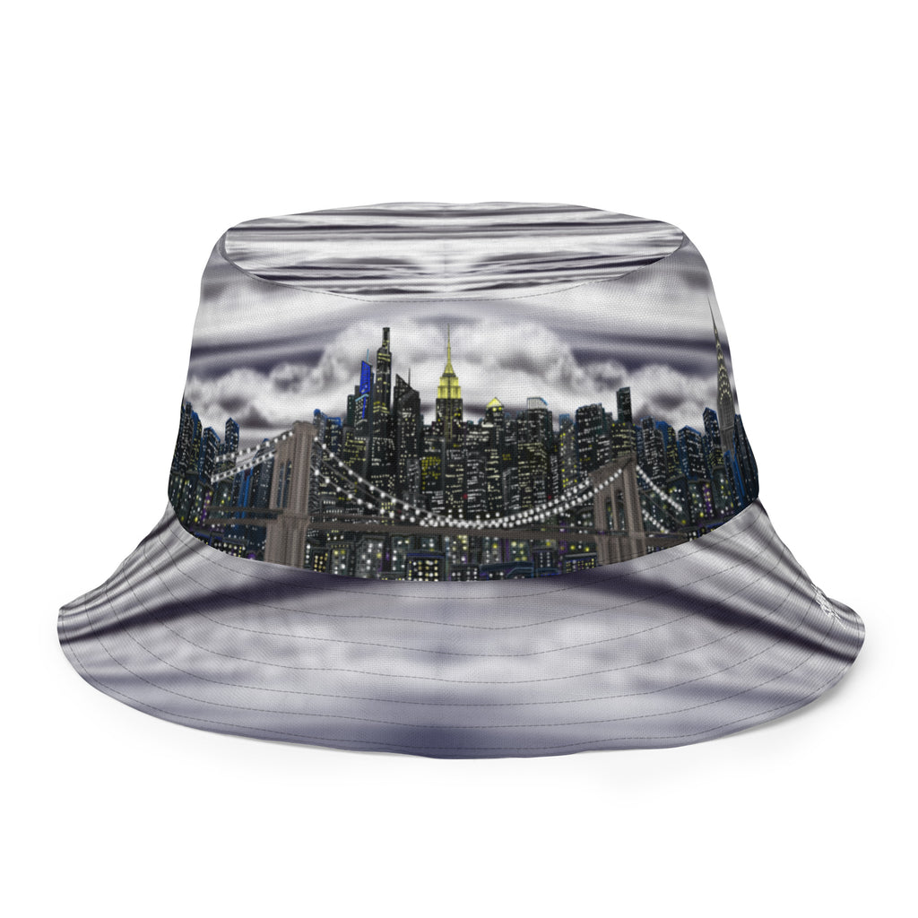 Reversible Bucket Hat with Città Tempesta e Notte City Skyline designed by S. Loria NYC Art