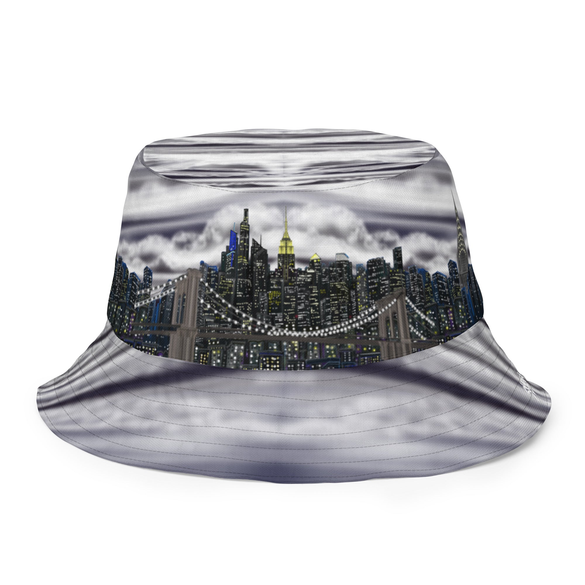 Reversible Bucket Hat with Città Tempesta e Notte City Skyline designed by S. Loria NYC Art