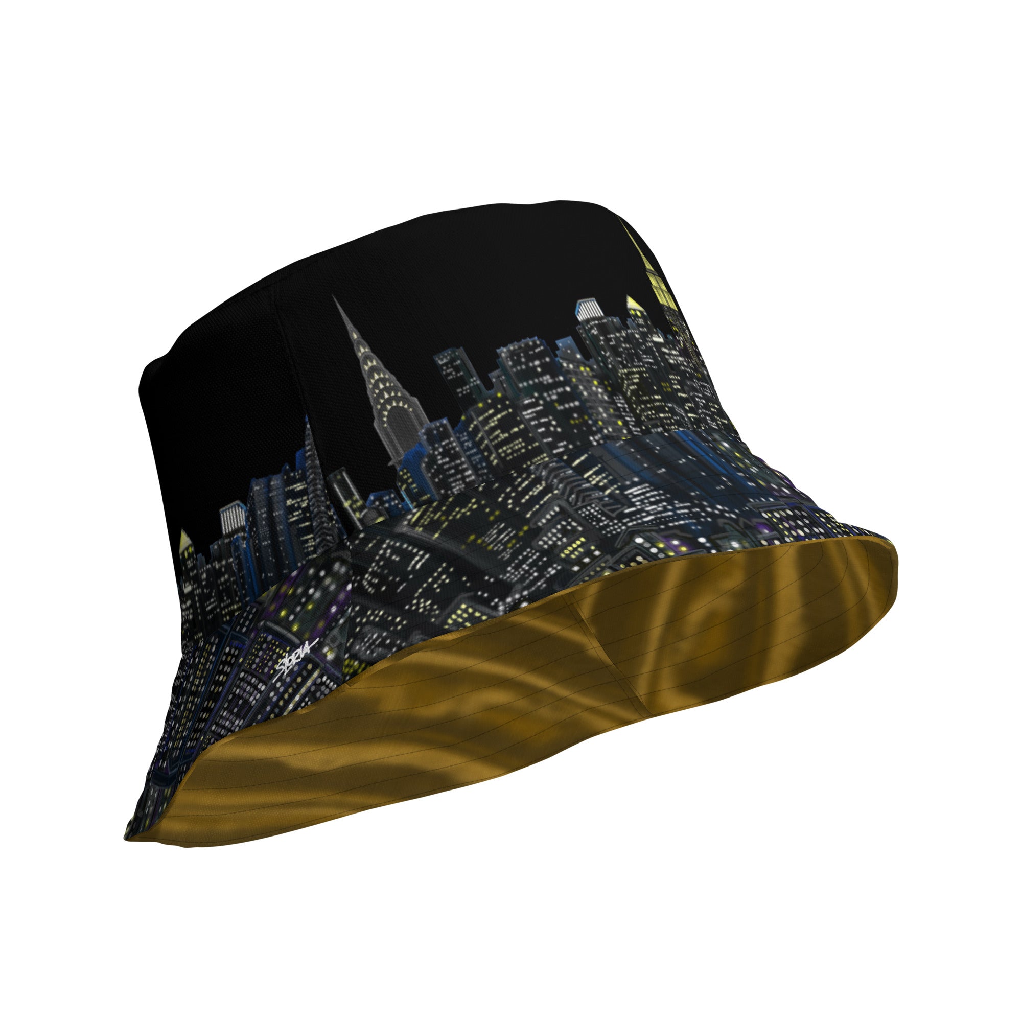 Reversible Bucket Hat Brown black designed by Loria NYC Art on a white background