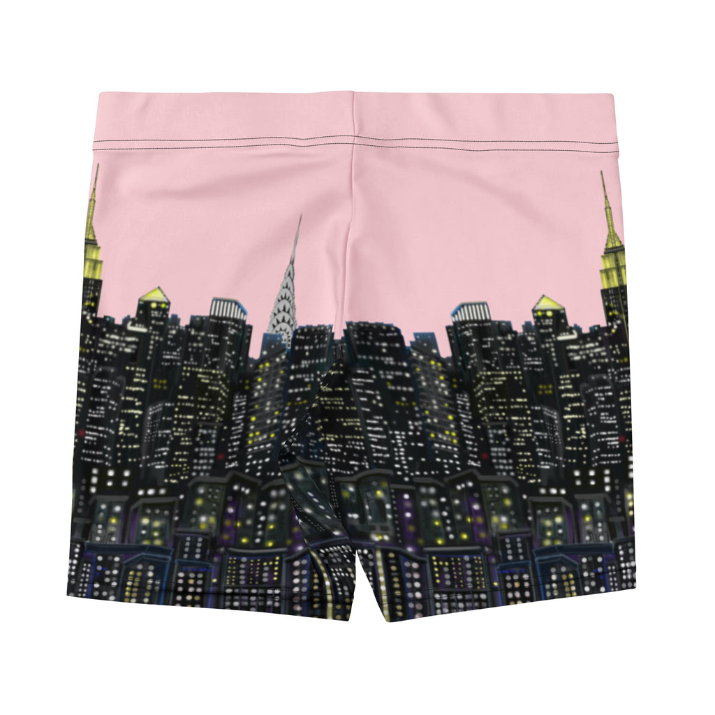 Pink Shorts with Loria NYC Art skyline  design on a white background