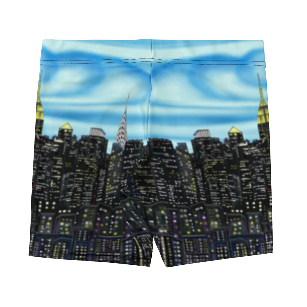 Loria NYC Art with a cityscape design featuring tall buildings and a blue sky.
