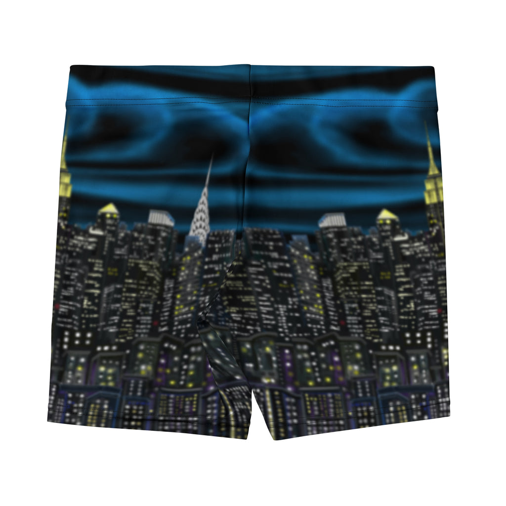 Boxer briefs with a Loria NYC Art cityscape design on a white background