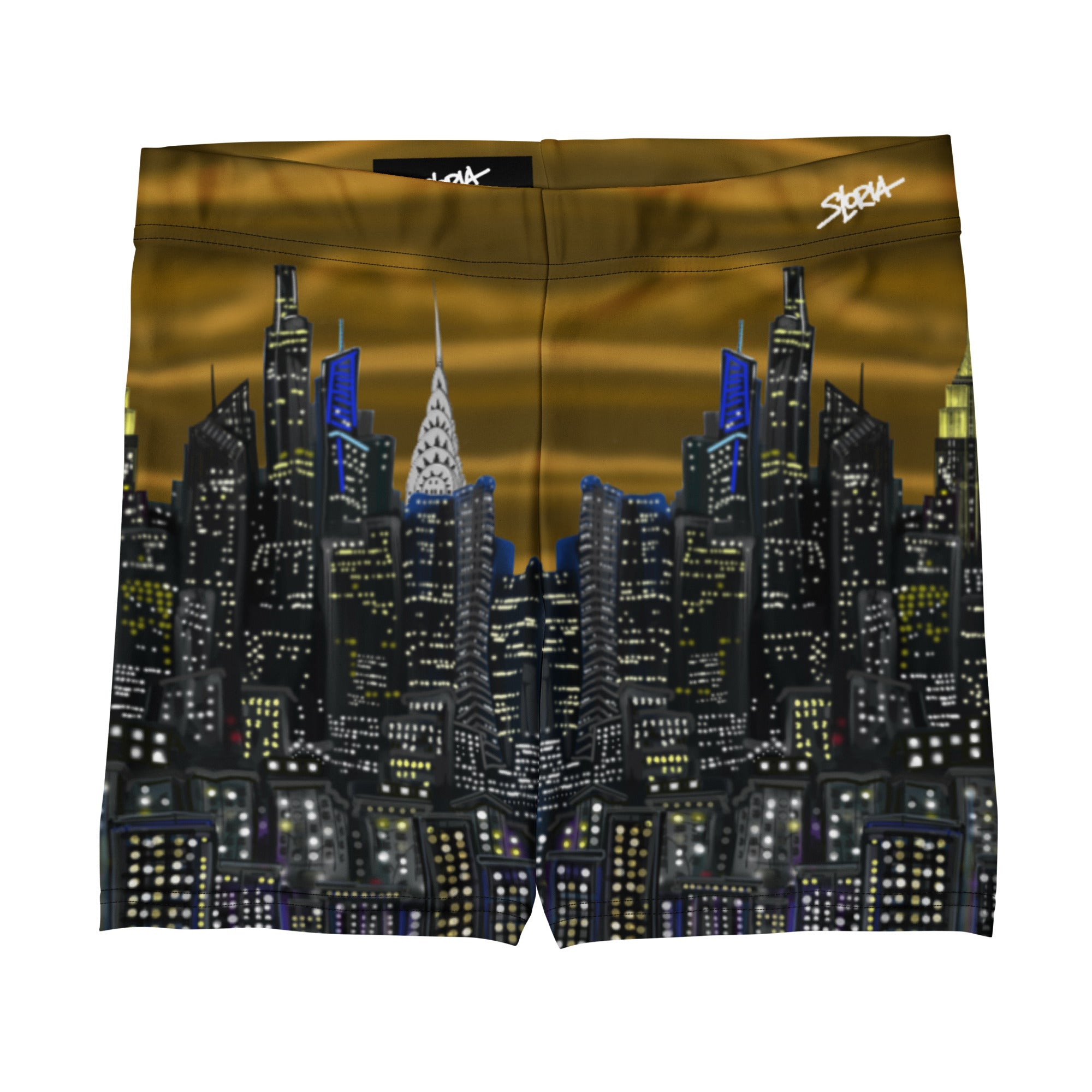 Boxer briefs with a cityscape Loria NYC Art design on a white background