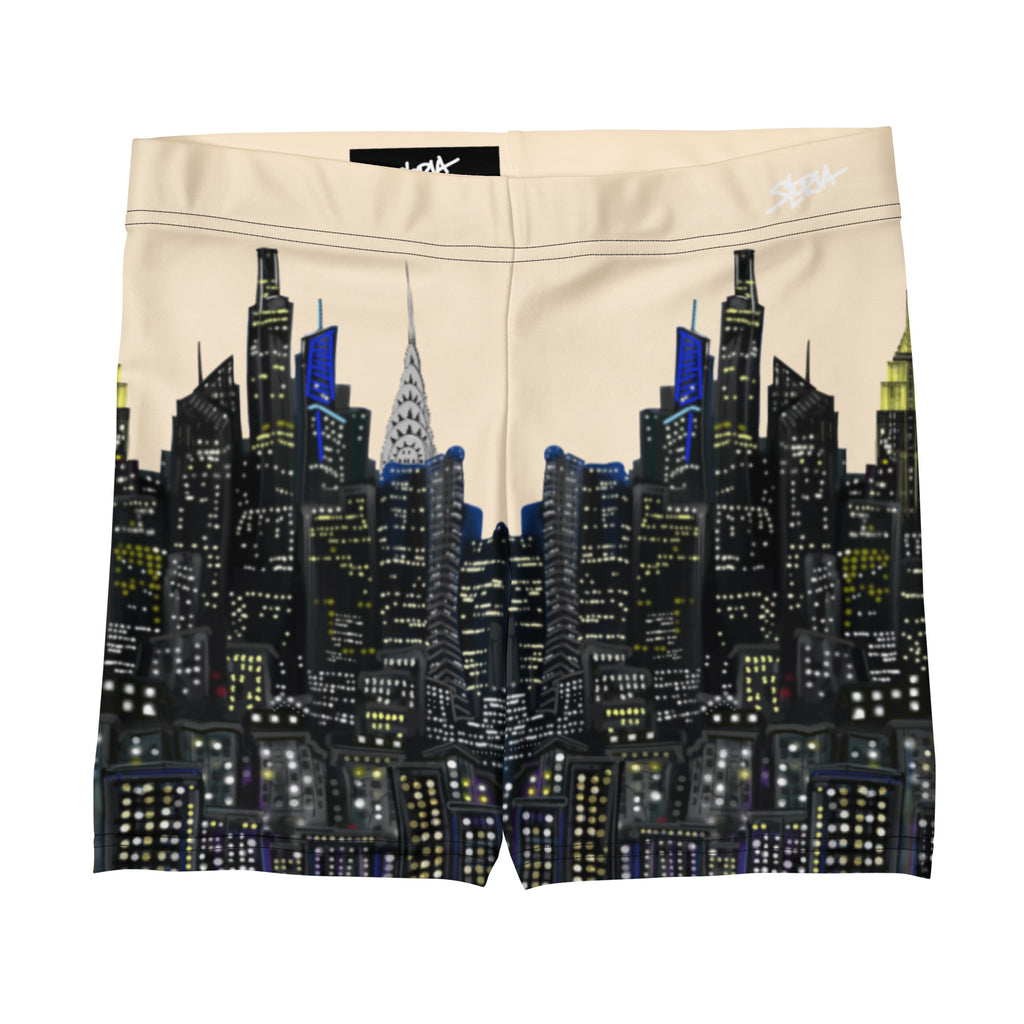 Città Papaya Beige Shorts with a Loria NYC Art design on a white background