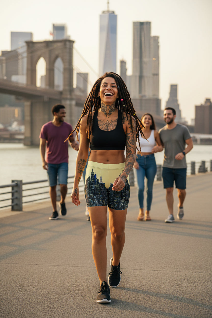 Athletic shorts with cityscape Loria NYC Art design on a urban  background