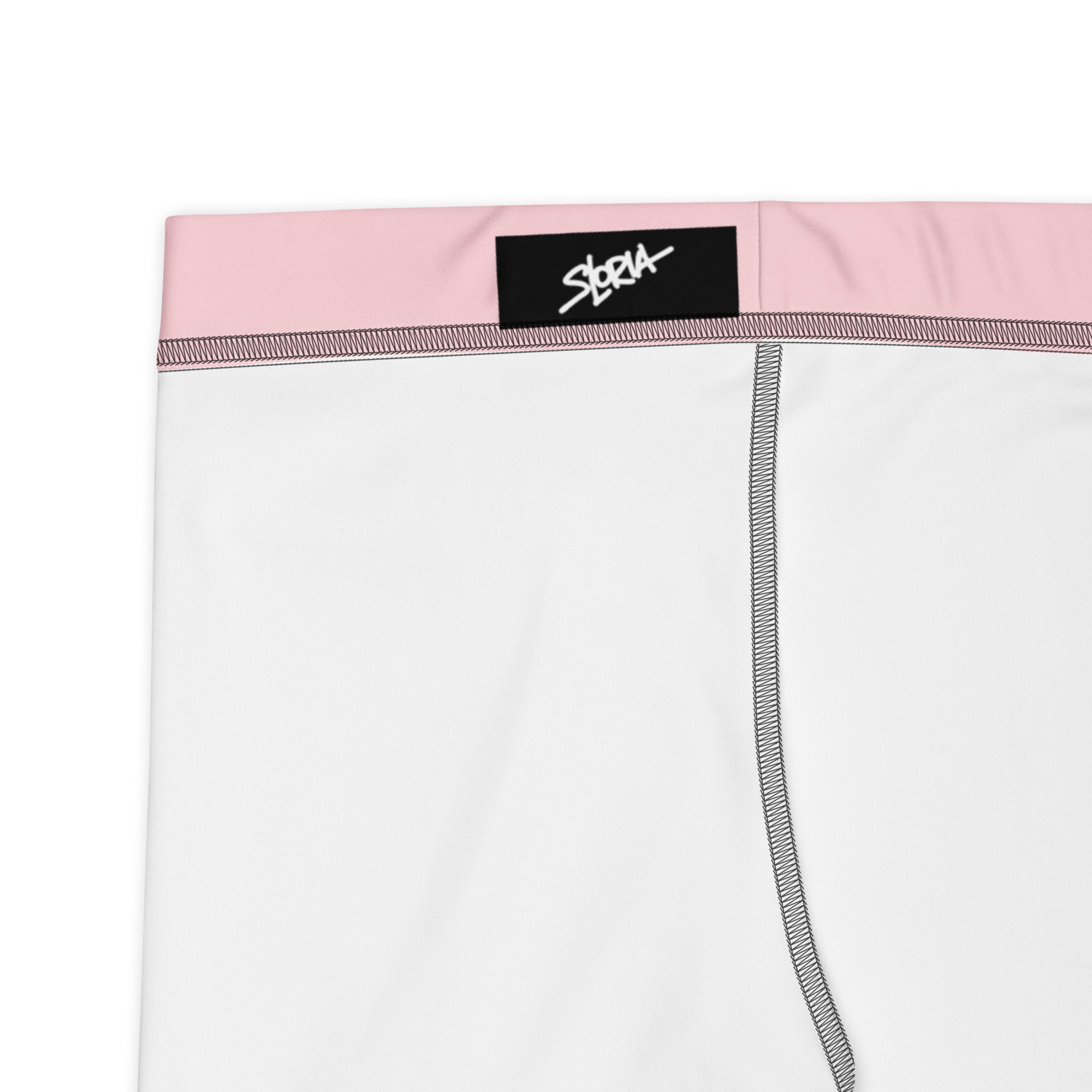 White boxer briefs with pink waistband and Loria NYC Art logo on a white background