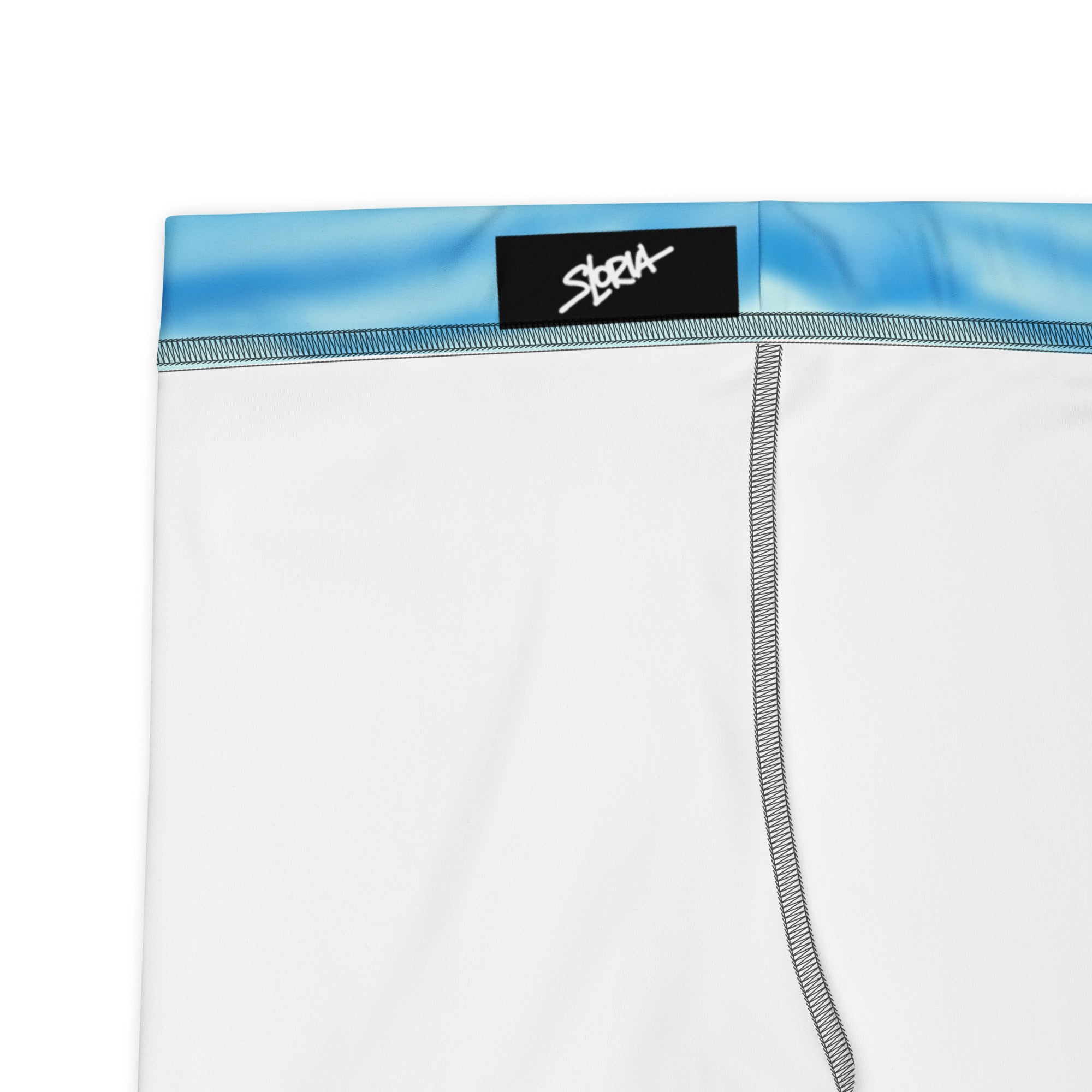 White boxer briefs with a blue waistband and Loria NYC Art logo on a white background