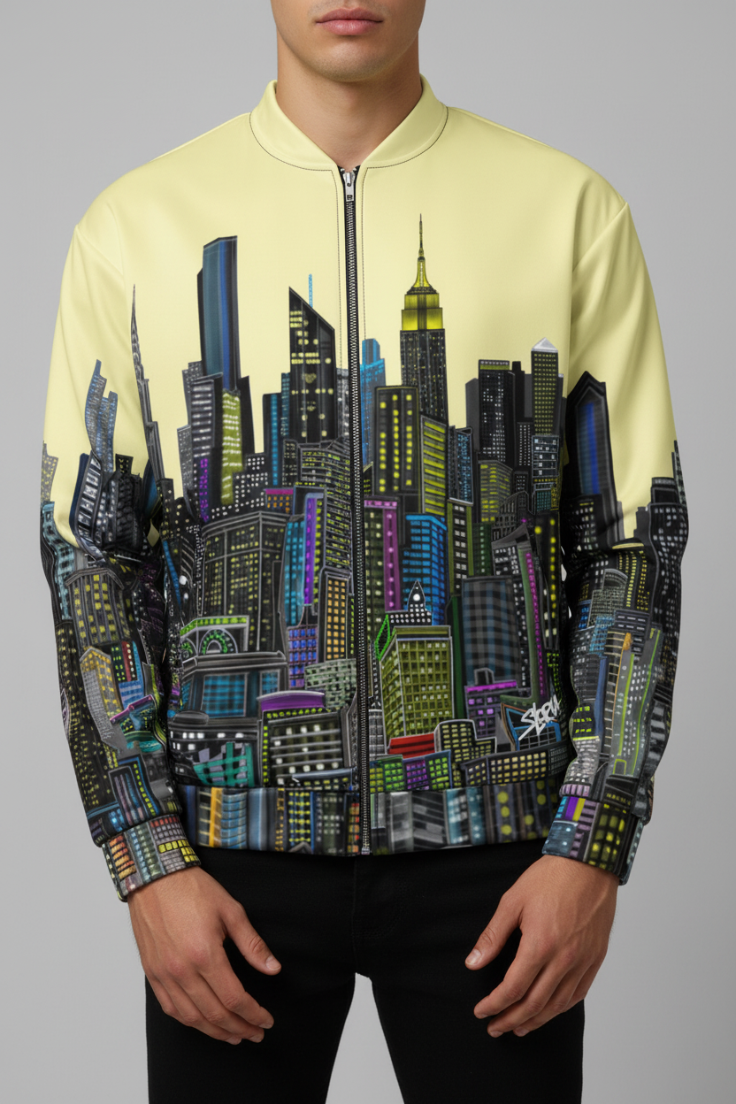 Jacket with cityscape Loria NYC Art design on a plain background