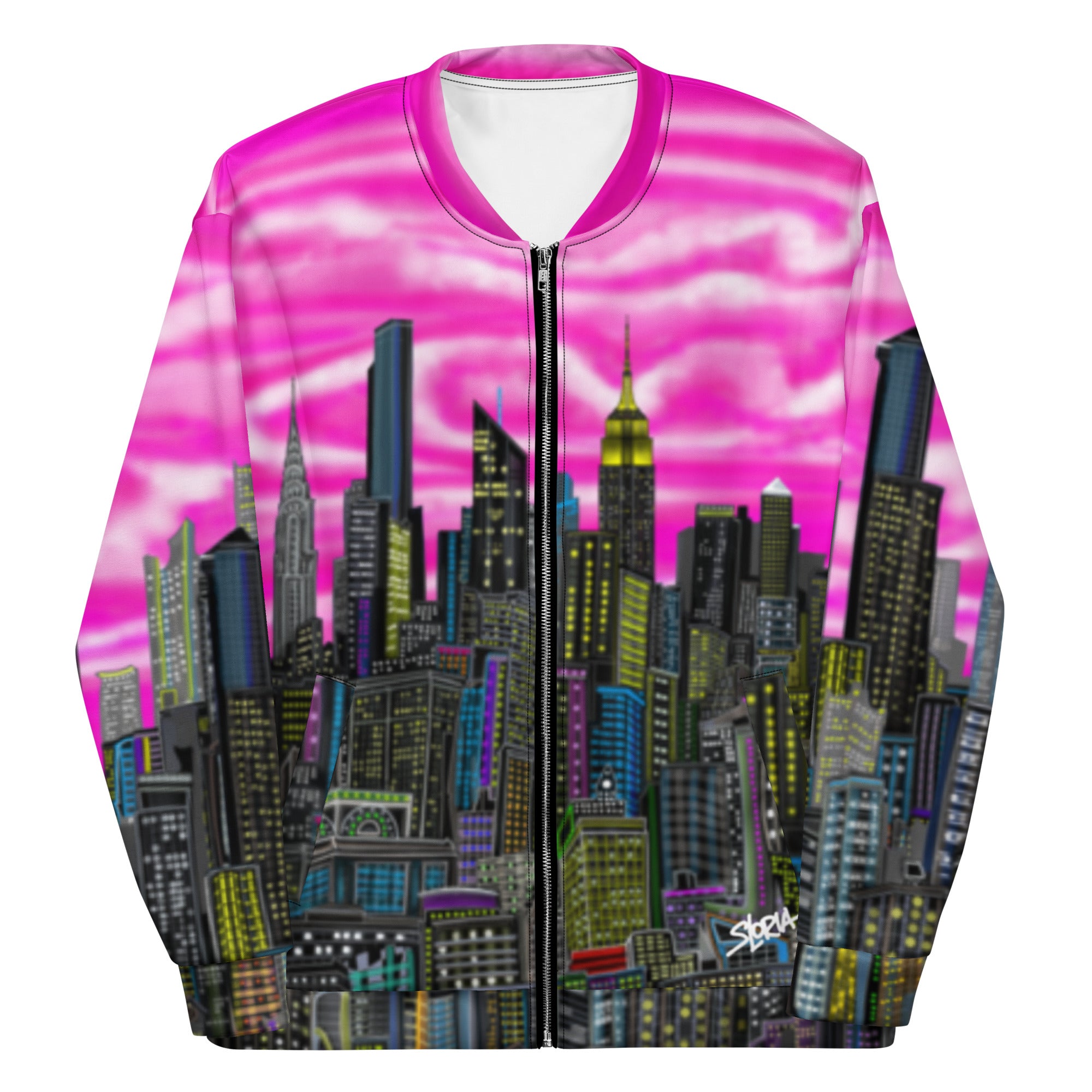 Front view of Folded sleeves of a jacket design by Loria NYC Art