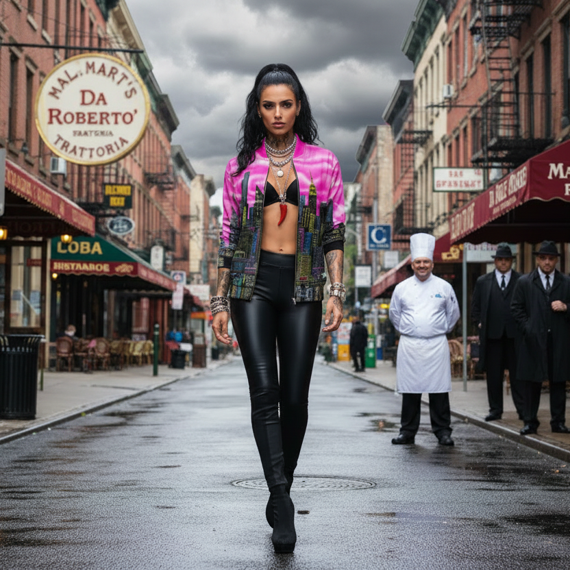 Unisex Bomber Jacket - Urbana Fuchsia Bianco - Loria NYC Art