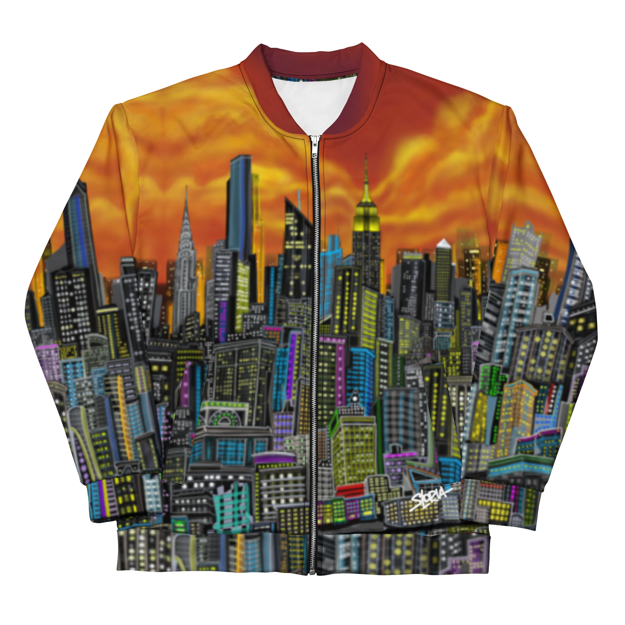 Jacket with cityscape Loria NYC Art design on a white background