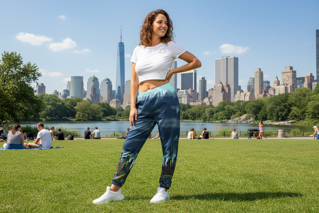 Unisex Track Pants - Urbana II Blu Cyan - Loria NYC Art