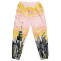 Pajama pants with Loria NYC Art cityscape design on a white background
