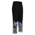 Black sweatpants with colorful cityscape Loria NYC Art design on white background 